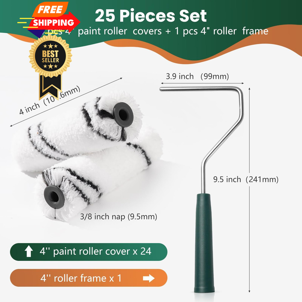 CoatPro Twools Microfiber Paint Roller Covers, 24 4 inch paint roller 24 pack