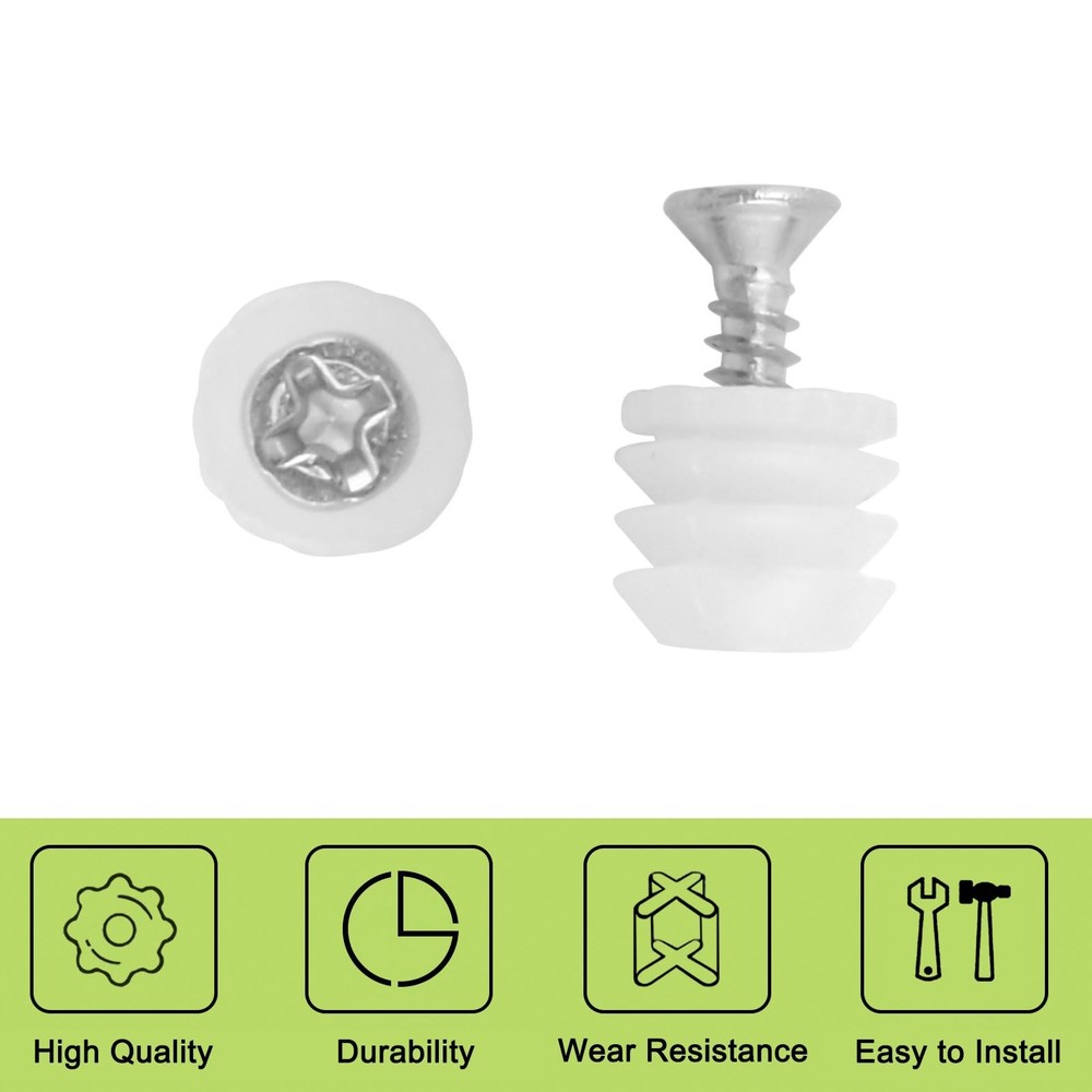 Hinge Dowel Inserts, 180 Pack Plastic Hinge Dowel Inserts with Screws White S...