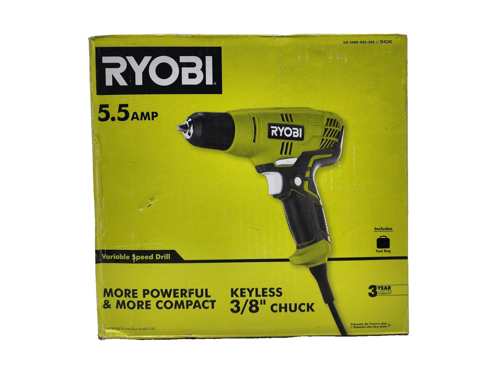 Ryobi D43K Variable Speed Drill With Keyless 3/8" Chuck & Tool Bag
