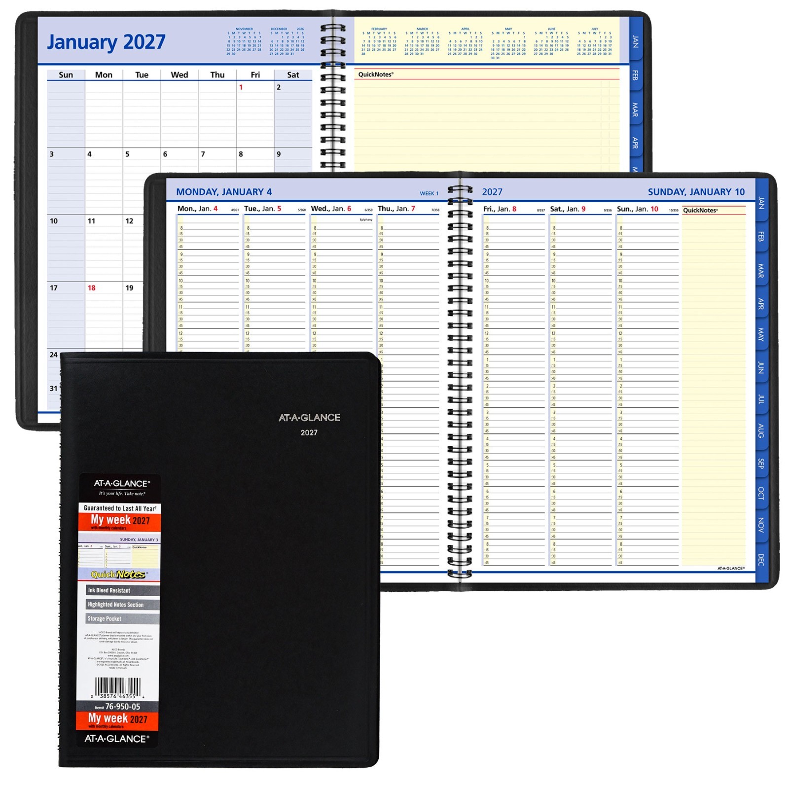 2027 At-A-Glance QuickNotes 76-950-05 Weekly Monthly Appointment Book, 8 x 11"