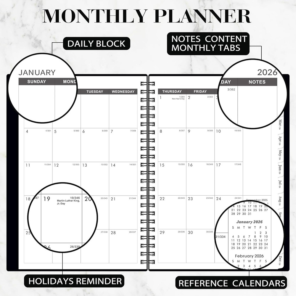 Compact 2026-2028 Calendar Planner: 36 , Custom Tabs, Pocket Storage