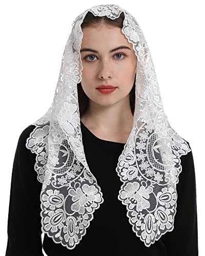 Triangle Catholic Church Mantilla Veils for Religious Christian Floral White