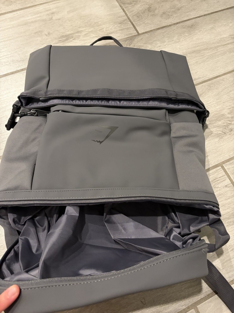 Gymshark Grey Sleek Backpack Roll Top Gym Bag Backpack NEW