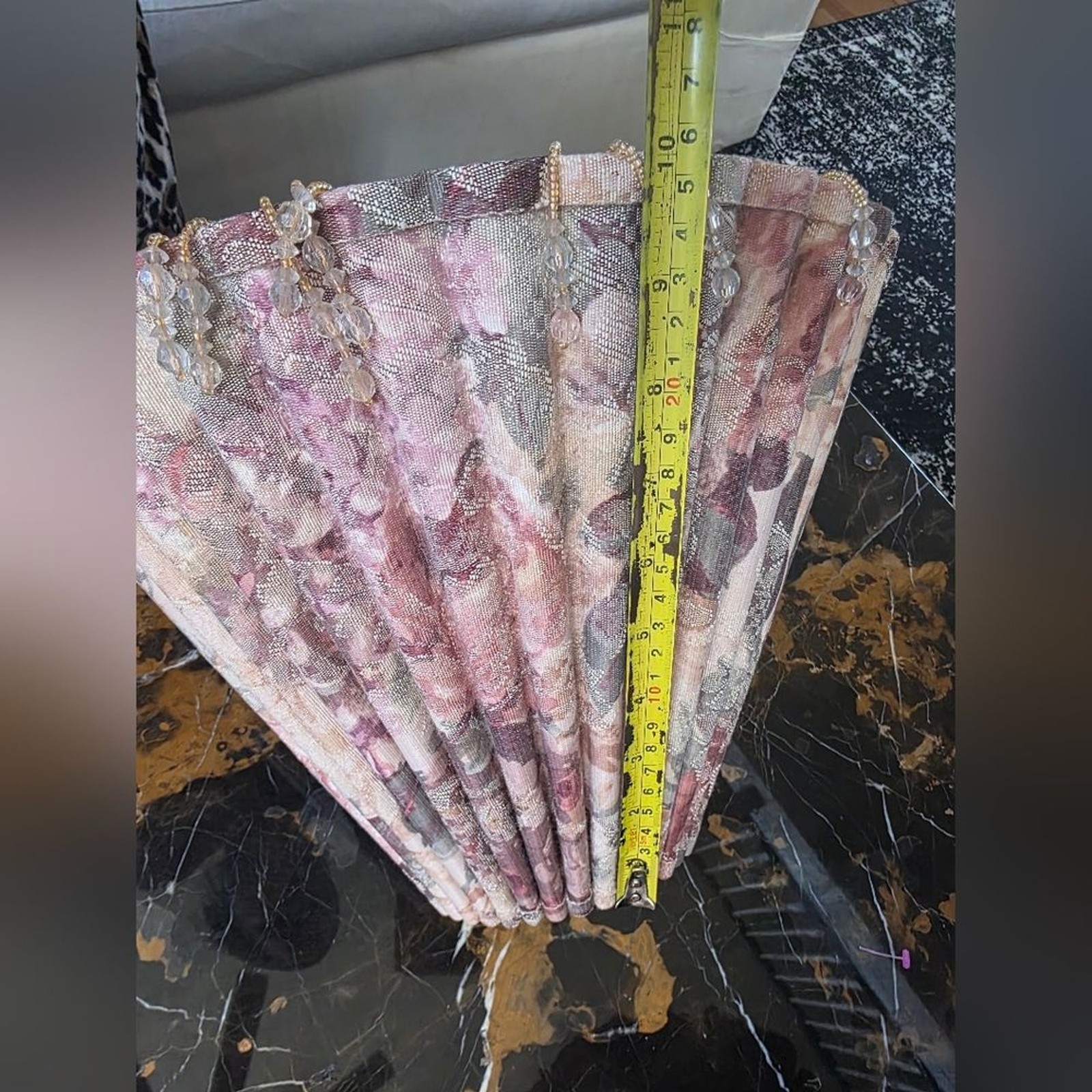 Vtg Threshold Home Brand Champagne Bell Lamp Shade Pleated Fabric Beaded Fringe