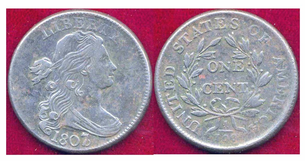 1807/6 1C-Sharp Color Large Draped Bust Cent++