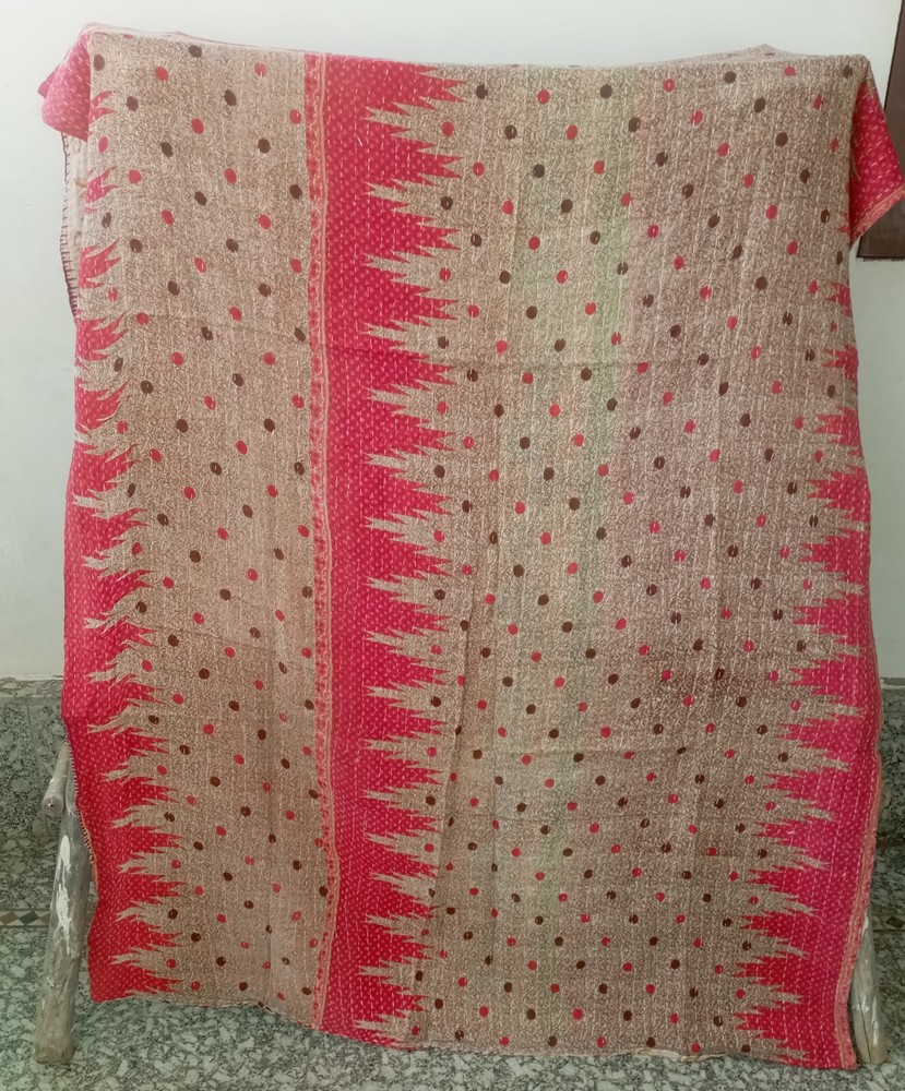 Vintage Patchwork Kantha Bedspread Indian Handmade Quilt Throw Cotton Blanket