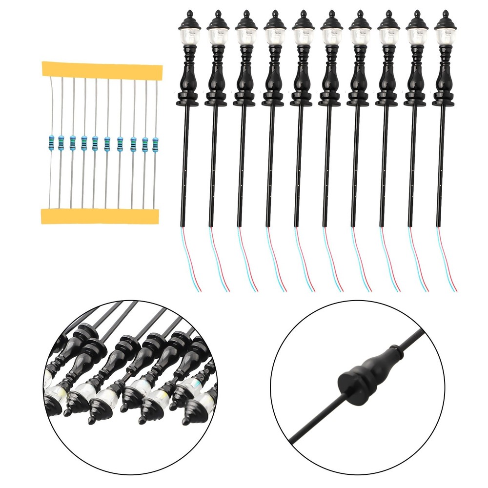 10pcs Model Railroad Train OO/HO Scale Lamp Posts Led Street Light Lamp