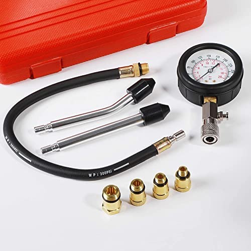 8PCS Compression Tester, Engine Compression Tester kit Professional Plastic red