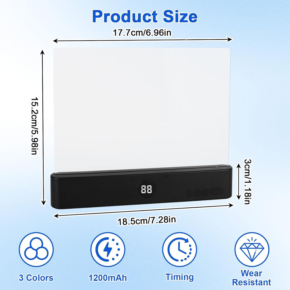Smart Flat Book Light, Rechargeable Clear LED Reading Light with 3 Colors & Time