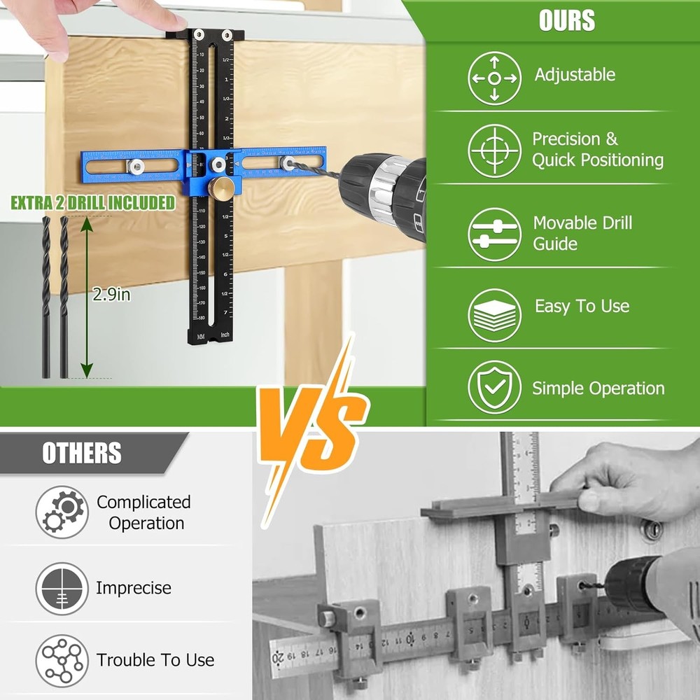 Cabinet Hardware Handle Jig, Adjustable Cabinet Hole Drilling Template Tool for