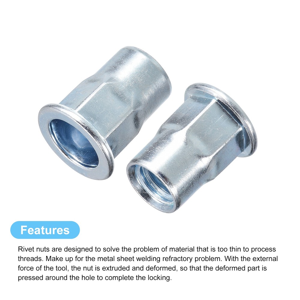 5/16-18 Half Hex Body Rivet Nut, 60pcs Carbon Steel Flat Head Thread Insert Nuts