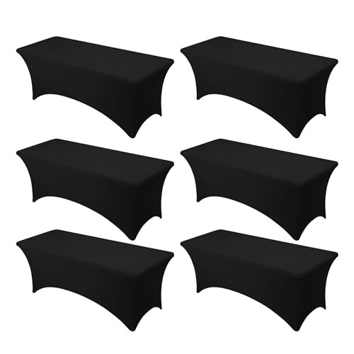 6-Pack Premium Spandex Tablecloths for 8ft Rectangle 8 FT | 6 Pack Black