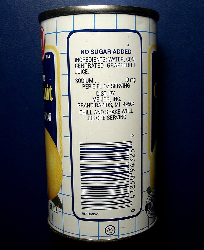 BOTTOM OPENED 6 OZ MEIJER GRAPEFRUIT JUICE CAN