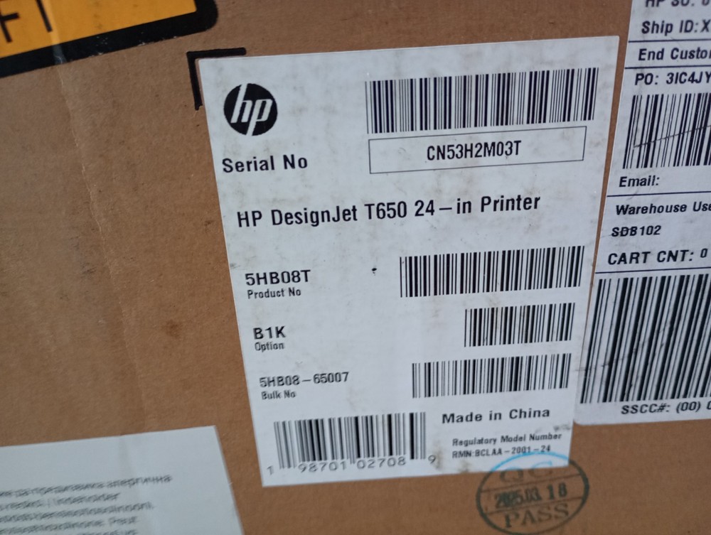 HP DesignJet T650 Large Format Plotter Printer * NC PICKUP ONLY