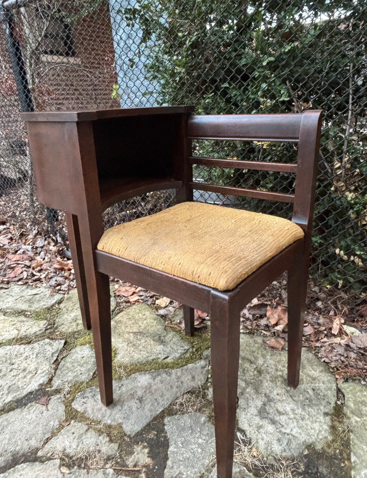 LOVELY!! ANTIQUE ART DECO ACCENT TELEPHONE TABLE GOSSIP BENCH CHAIR CURVED WOOD