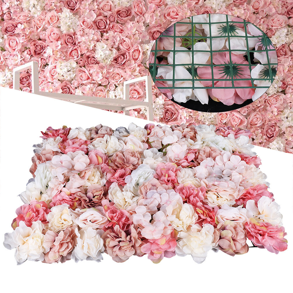 6pcs Artificial Rose Flower Wall Hydrangea Panel Background Wedding Party Decor