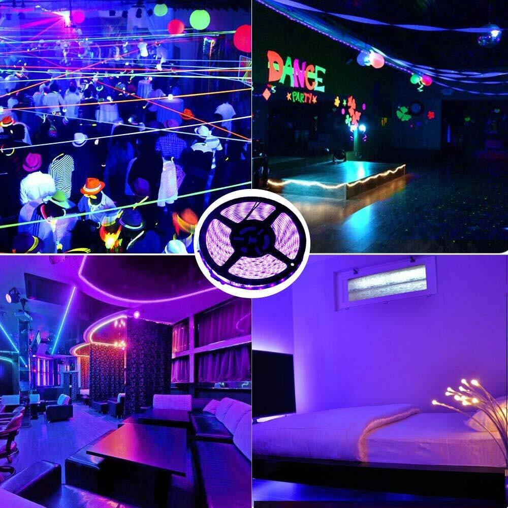 33FT LED UV Black Light Strips 12V Flexible Blacklight 600 LEDs Party Lighting