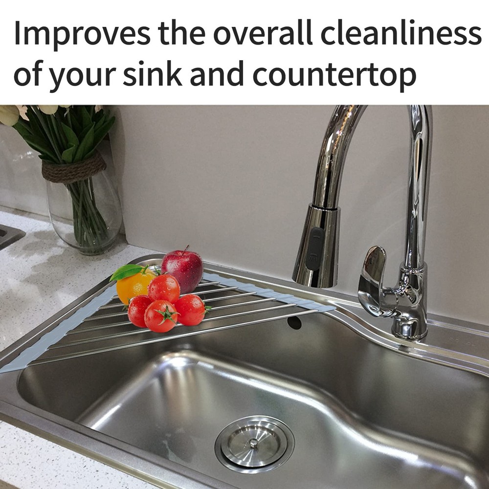 2 Pack Stainless Steel Sink Rack Multi-Function Roll Up Drying Rack for Sink ...