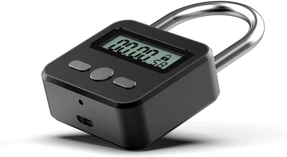 Metal Timer Lock - Electronic Time Padlock with LCD Display - USB Rechargeable (
