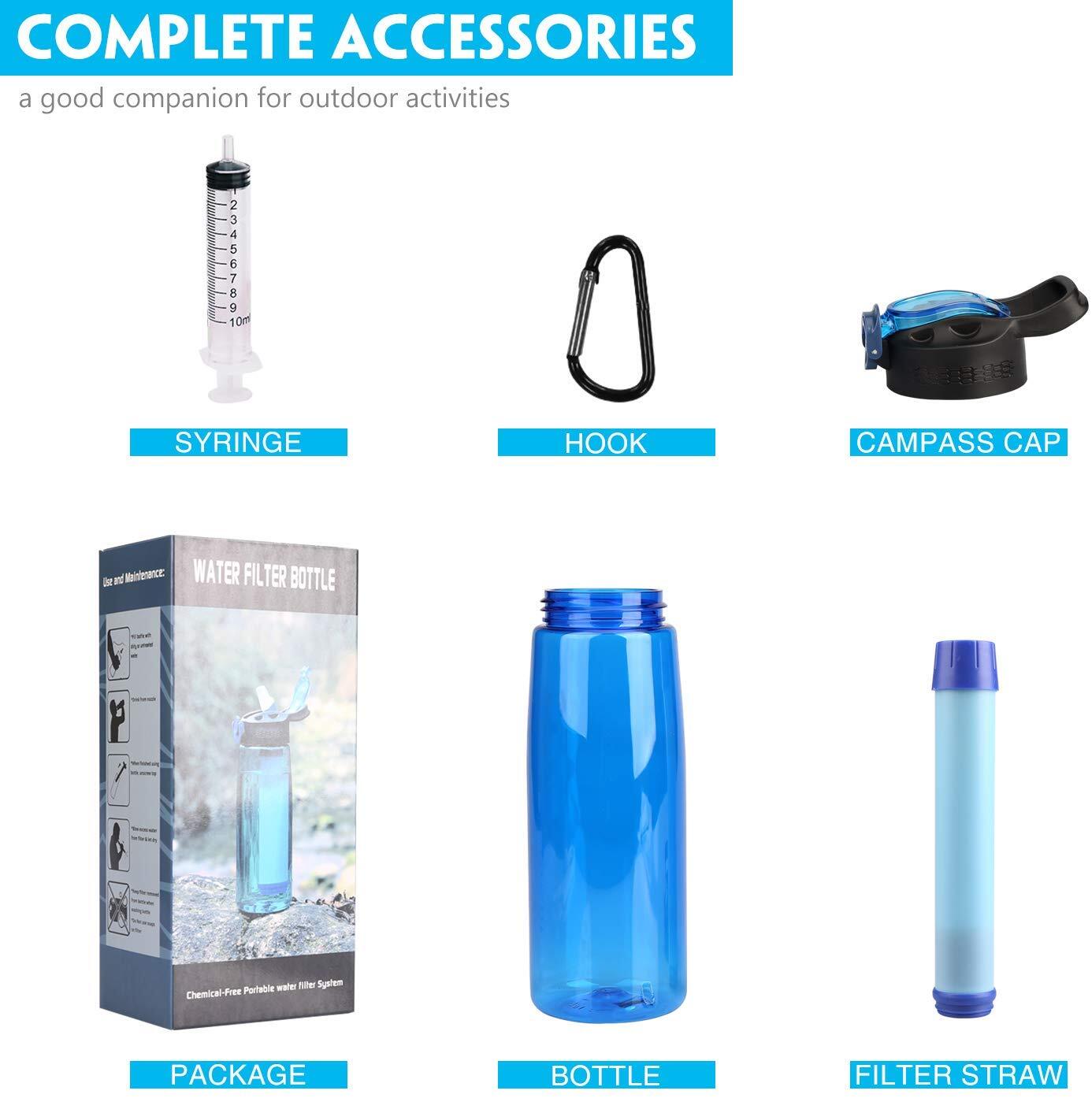 Water Filter Bottles W/Straw Water Filtration Bottle Purifier Outdoor Emergency