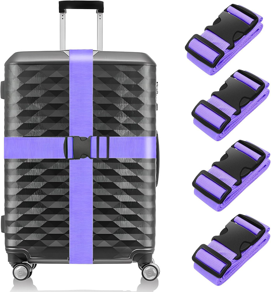 BILIONE 4 Pack Luggage Straps 79"Long Belts Keep Suitcase Secure While Traveling