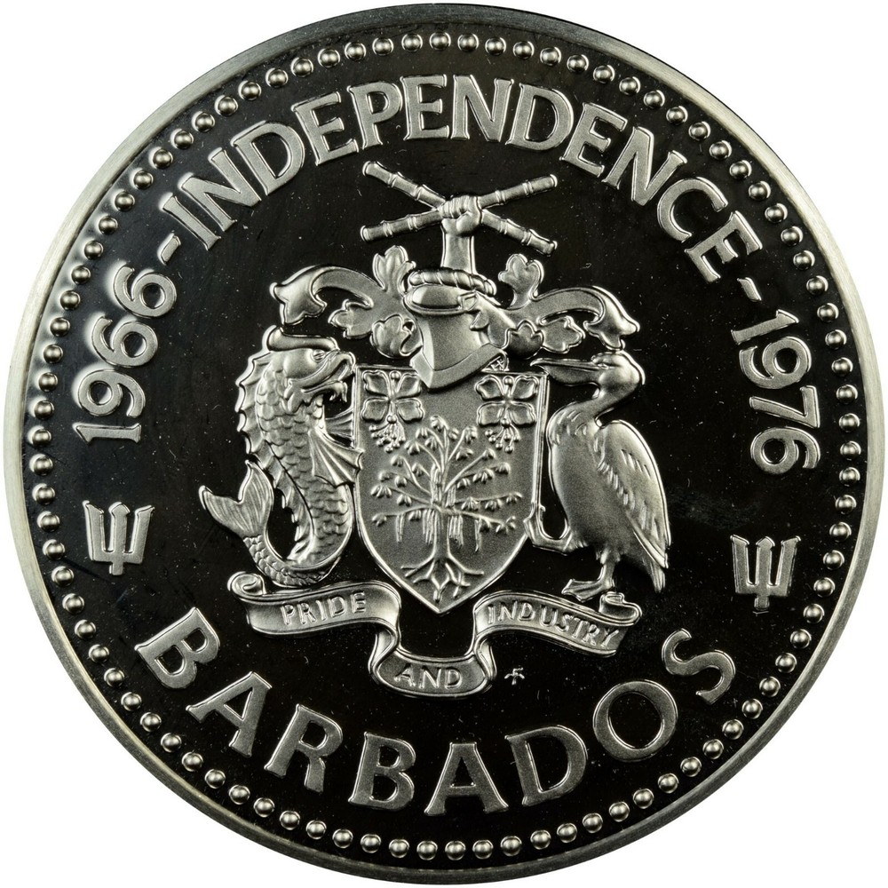 1976 Barbados Large Silver Proof $5-Shell Fountain