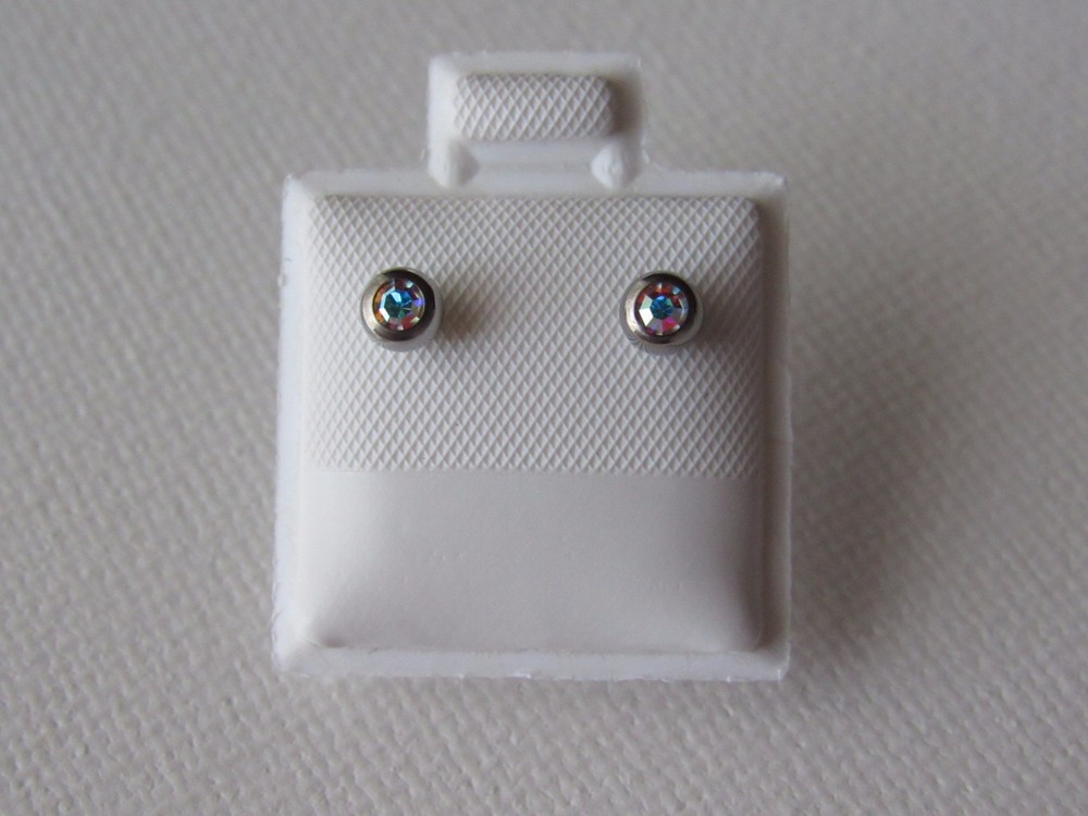 New Titanium Hypoallergenic Silver with AB Stone Stud 4mm Ball Earring Set