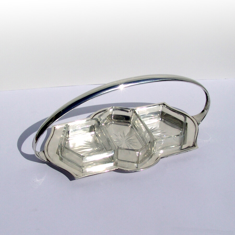 Art Deco Handled Tray Glass Inserts Austrian 800 Silver 1930