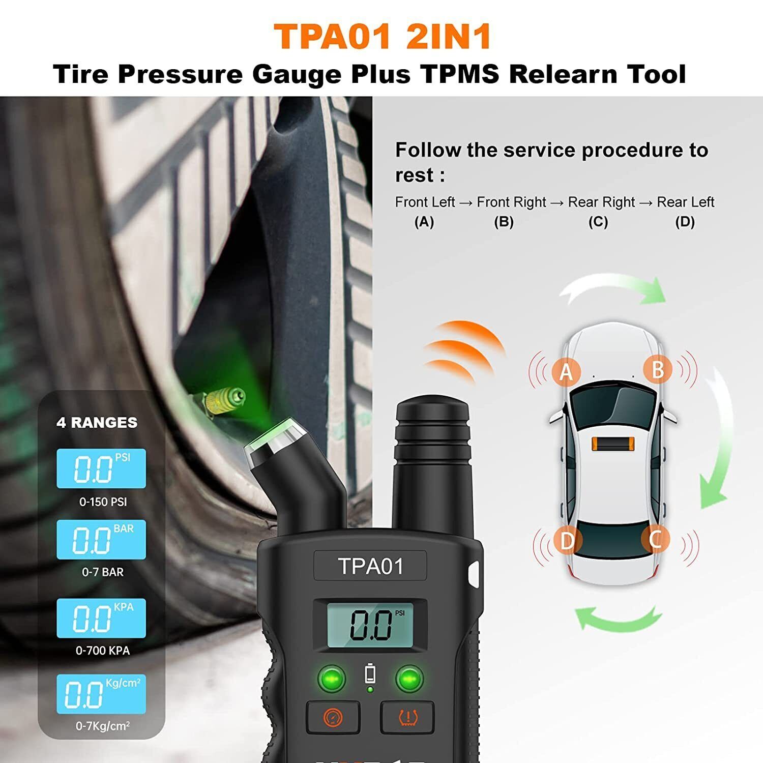 AERMOTOR TPMS Relearn Tool Plus Digital Tire Pressure Gauge Reset Sensor For GM