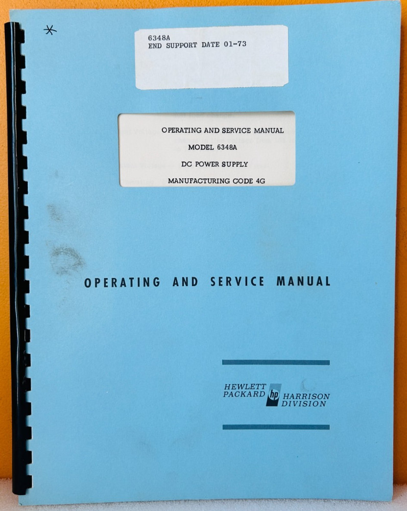 HP 1966 Model 6348A DC Power Supply Operating & Service Manual.