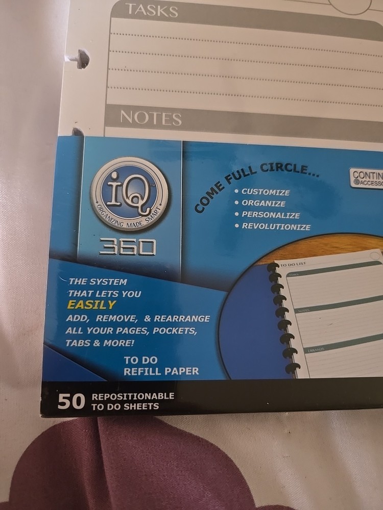 iQ 360 Customizable Notebook System 2 Refill Sheets & To Do List B46