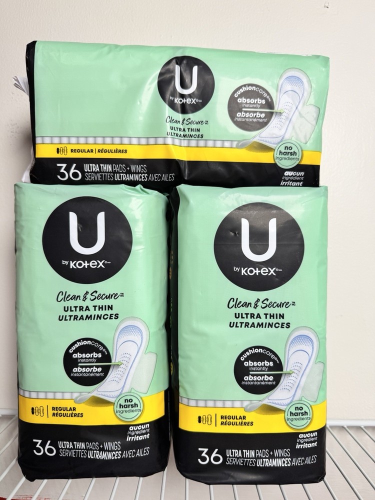 U by Kotex Clean & Secure Ultra Thin Pads With Wings Regular, 36 Pack