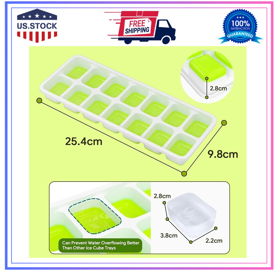 Ice Cube Tray with Lid, 4 Pack Durable Stackable Ice Cube Trays for Freezer with