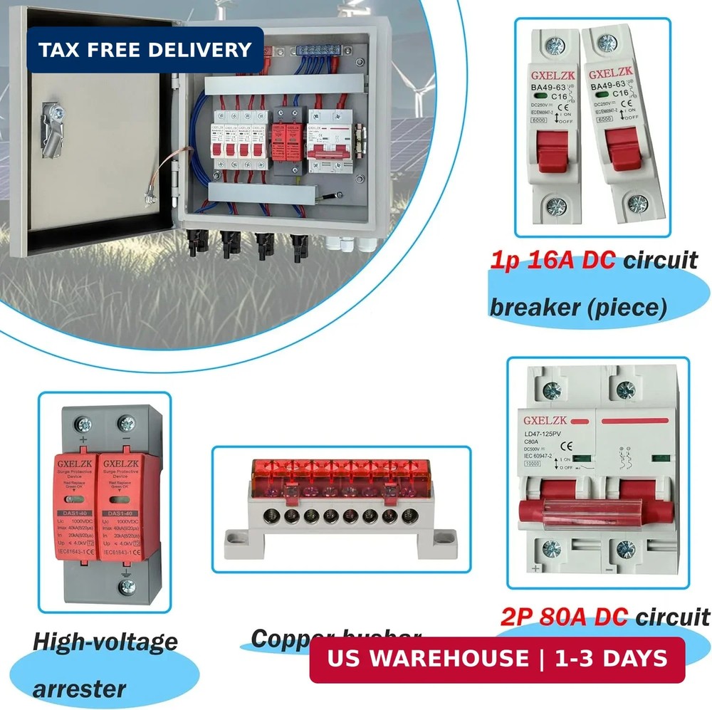Hardcover Solar Combiner Box with 4 Strings, 80 A Circuit Breakers. This pv Comb