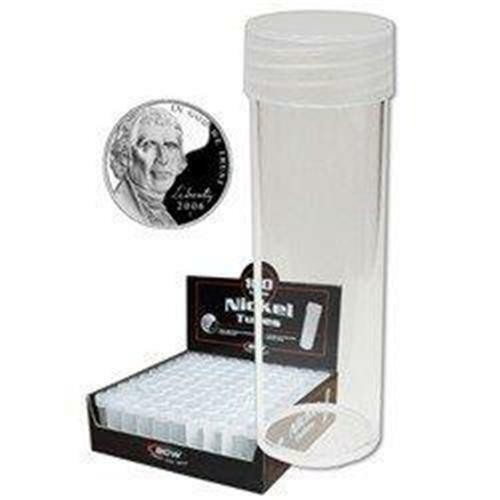 10 Round US Nickel Clear Plastic Coin Storage Tubes w/ Screw On Caps BCW New