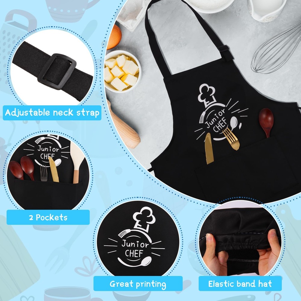 4 PACK Apron and Chef Hat Set, Adjustable Kitchen Apron Chef in Training Funn...