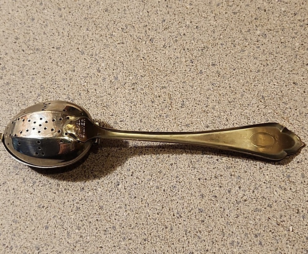Antique Nickel Tea Strainer Spoon Infuser Marked