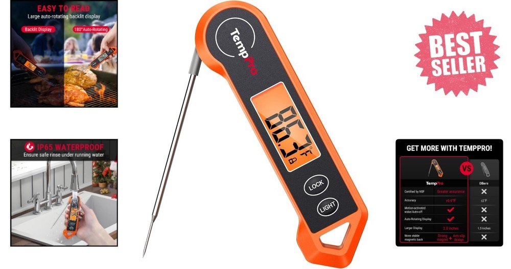 Digital Instant Read Meat Thermometer for Grilling Waterproof Kitchen Cooking...