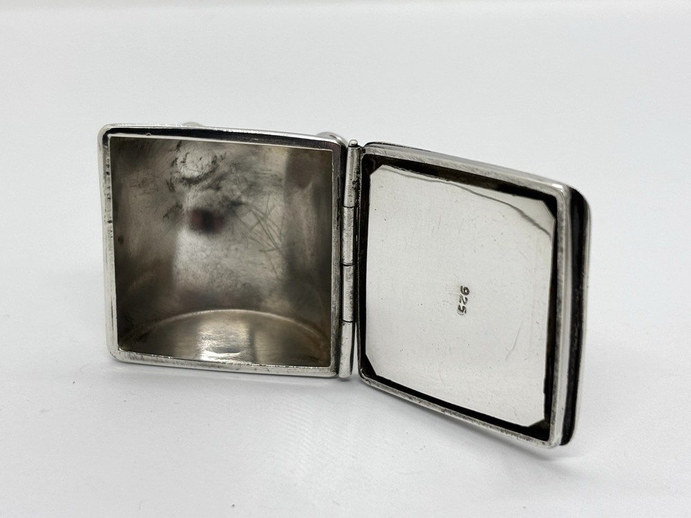 Solid Sterling silver stamp box / case / holder on raised ball feet