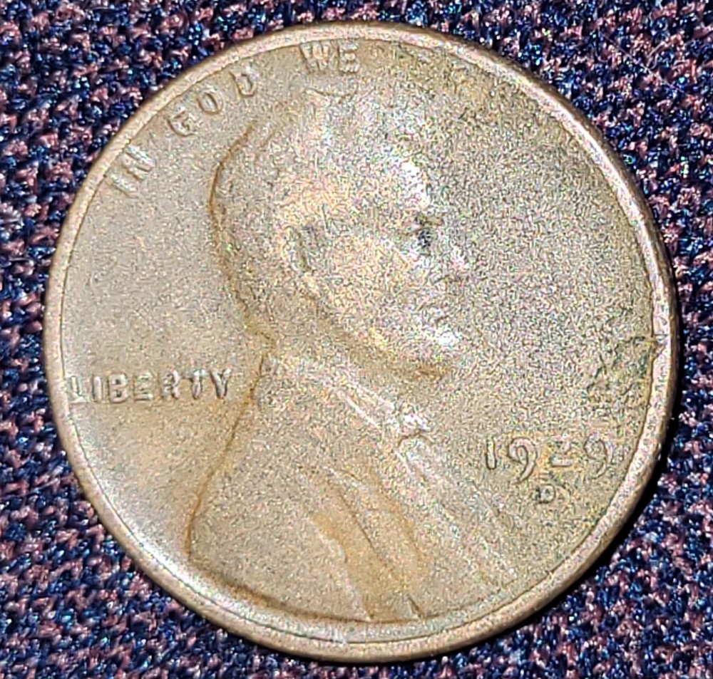 Strike Through Error 1929-D Lincoln Wheat Penny Error Coin Obverse -Struck Thru