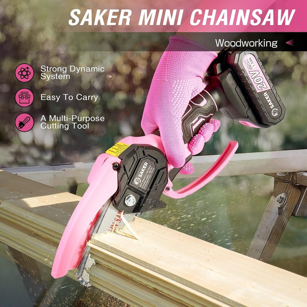 Saker Mini Electric Chainsaw 4" Portable Cordless Handheld PINK E2