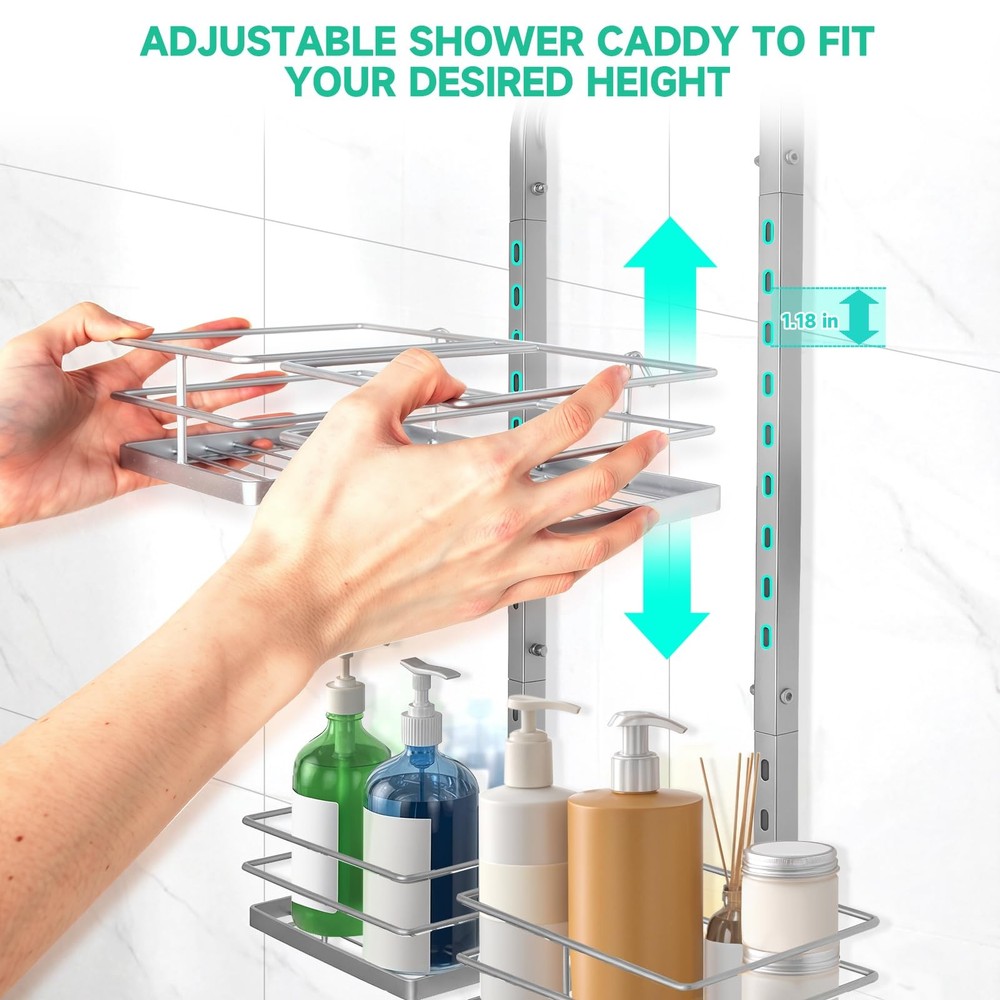 Shower Caddy Hanging for Handheld Showerheads Adjustable Height Extra Long Ba...