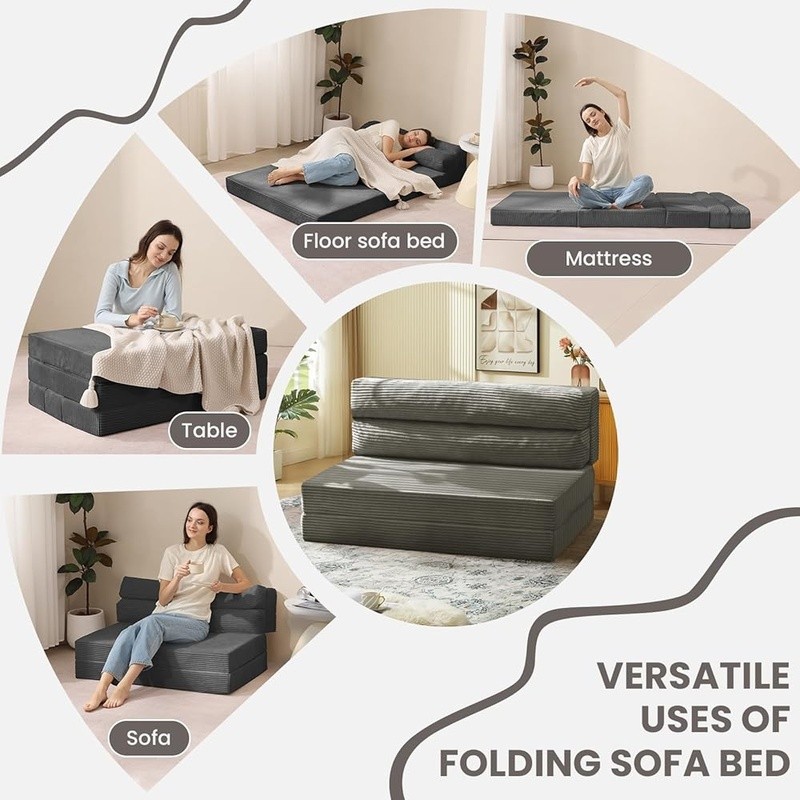 Multifunctional Foldable Sofa Bed W/ High Density Foam Adjustable Chair & Pillow