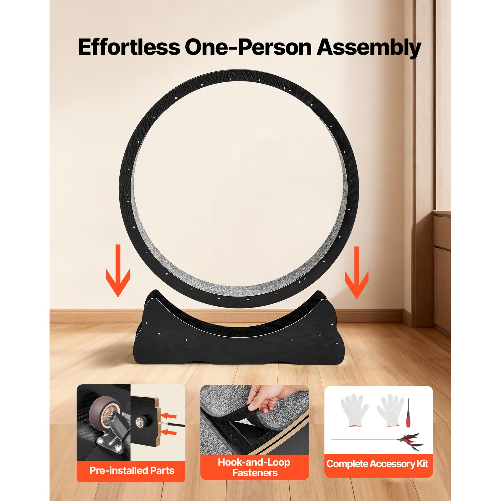 Uimoso 48in Wooden Cat Exercise Wheel with Carpeted Runway for Indoor Use