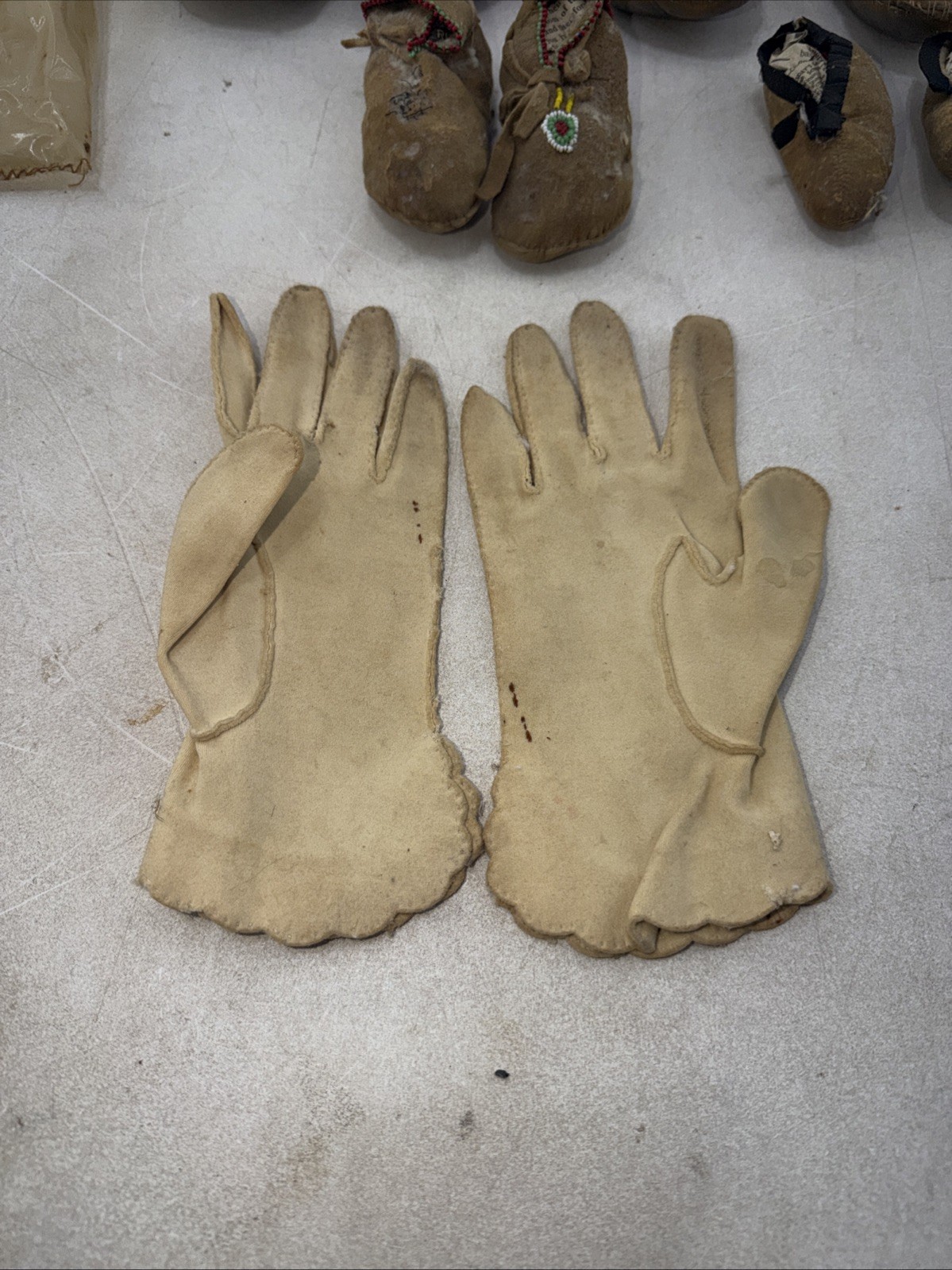 Authentic Native American Leather Beaded Moccasin Lot and Indian Rattle