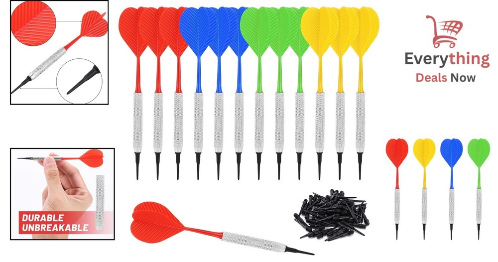 12 Pack Soft Tip Darts Set with 100 Extra 2BA Tips for Electronic Dartboards