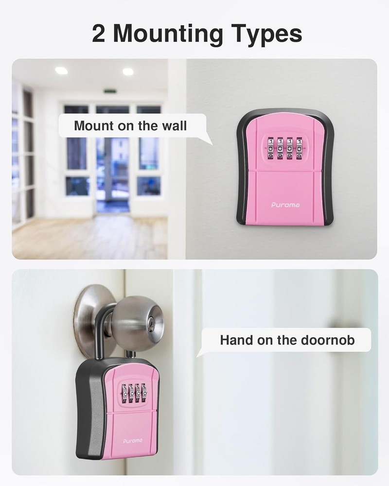 Key Lock Box Portable Combination Lockbox Wall-Mounted Key Storage Box for Ho...
