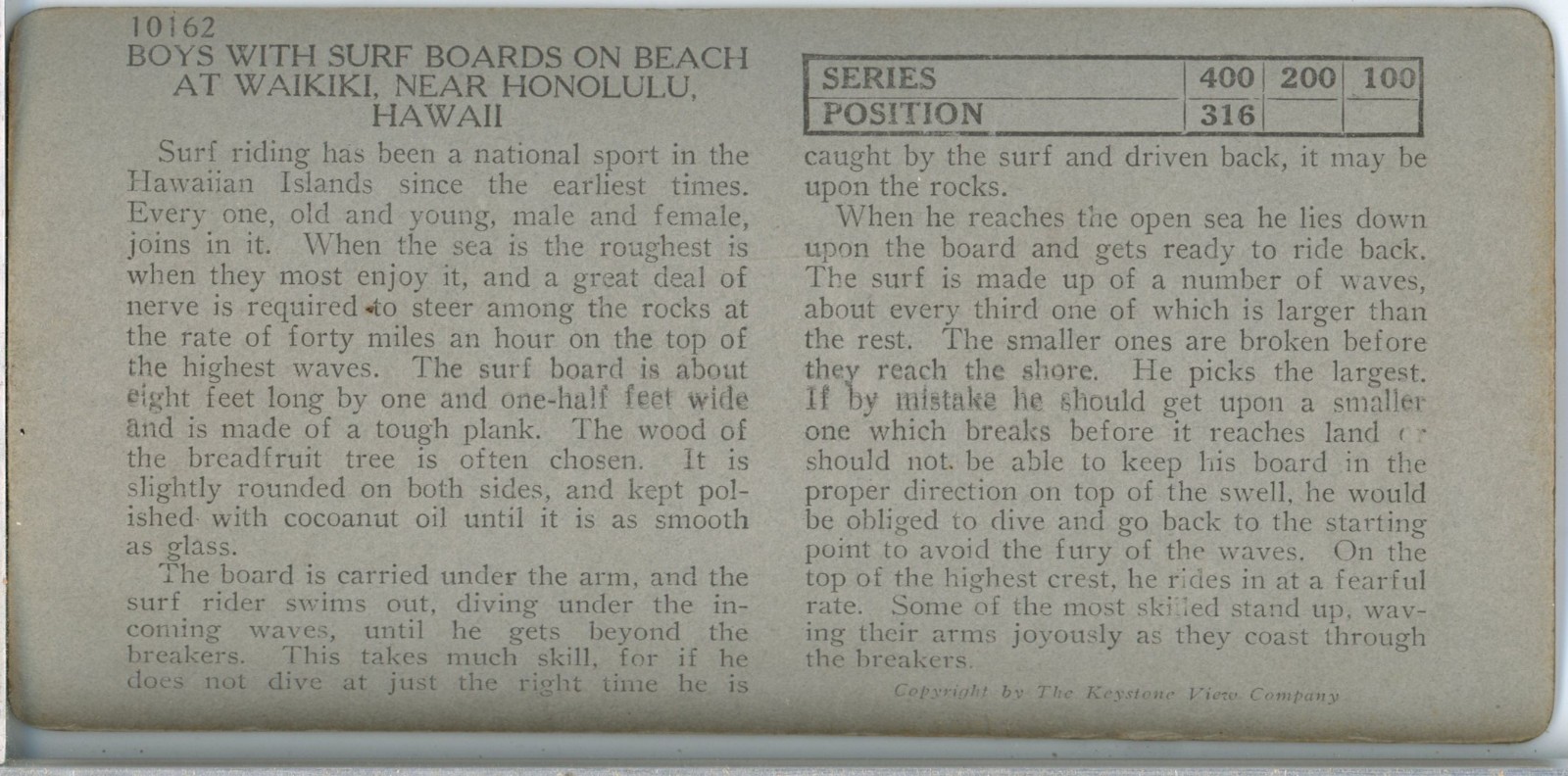 Boys With Surf Boards, Waikiki Beach, Hawaii--Keystone 1920's 400 Set #316