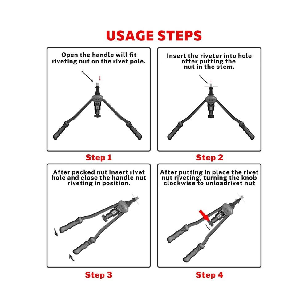 16" Professional Rivet Nut Tool Kit - Lever-Style Rivnut Tool with Visual Str...