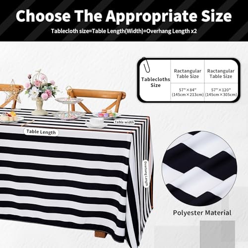 Waterproof Black and White Tablecloth 57" x 120" (Rectangular) Black&white